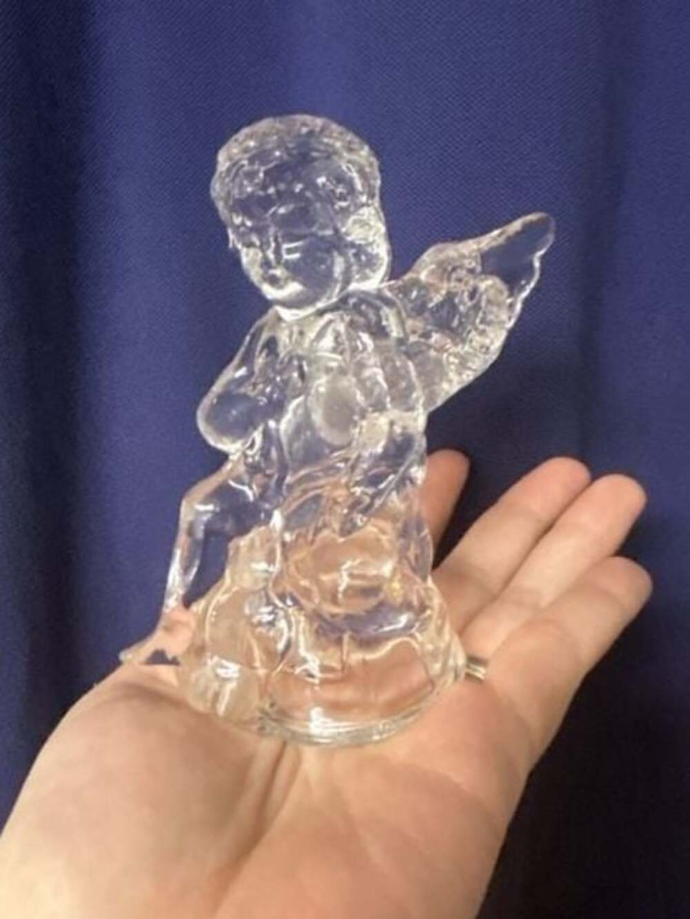 Clear Glass Cherub Angel Taper Candle Holder Figurine 5"